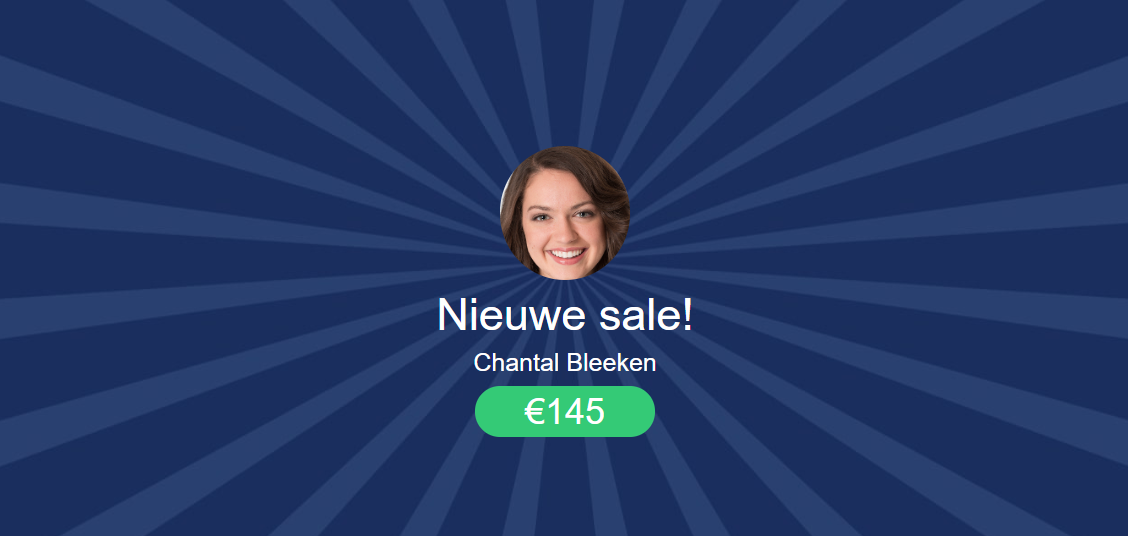 Telforce sales wallboard met popup voor een nieuwe sale